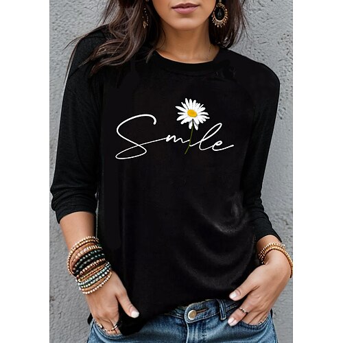 

Mujer Camiseta Negro Blanco Amarillo Mariposa Estampado Manga Larga Festivos Fin de semana Moda Escote Redondo Ajuste regular Flor Pintura Primavera Otoño