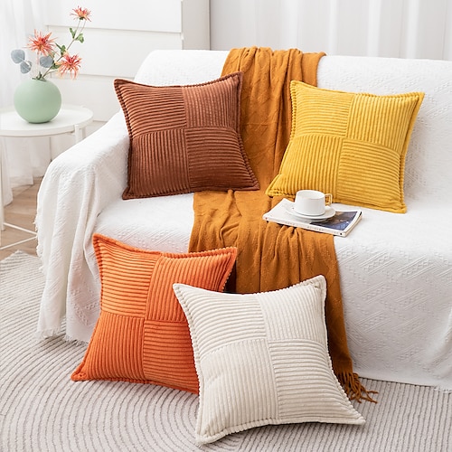 

Burnt Orange Pillow Covers Striped Corduroy Throw Pillow Cover Fall Decorative Plush Velvet Cushion Cover for Couch Rust Pillow Covers