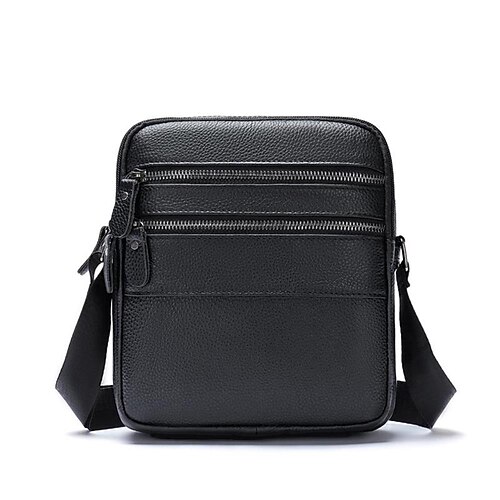 

Men's Crossbody Bag Shoulder Bag Nappa Leather Cowhide Daily Zipper Solid Color Black