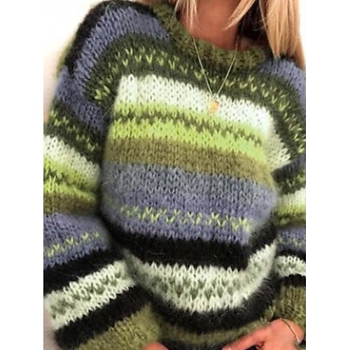 Per donna Pullover Maglione Moda Informale Morbido Color Block A strisce Grosso Girocollo Oversize Righe Manica lunga Top regolari Maglia Esterno Giornaliero Per uscire Viola Verde Autunno Inverno