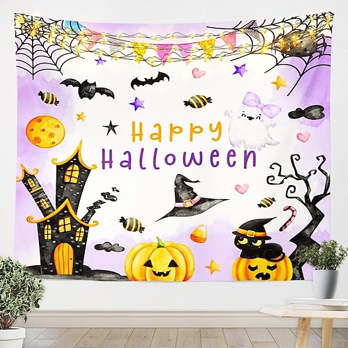 

Halloween Pink Hanging Tapestry Wall Art Large Tapestry Mural Decor Photograph Backdrop Blanket Curtain Home Bedroom Living Room Decoration