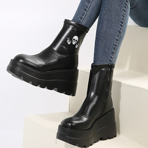 

Mujer Botas Botas con plataforma Tallas Grandes Víspera de Todos los Santos Diario Botines Botines Invierno Tacón Cuña Dedo redondo Moda Casual Cuero Sintético Cremallera Negro