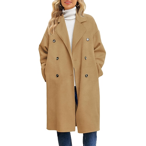 

Damen Mantel Strasse Freizeitskleidung Urlaub Herbst Winter Lang Mantel Regular Fit Windundurchlässig warm halten Stilvoll Brautkleider schlicht Streetstyle Jacken Langarm Glatt Mit Taschen Schwarz