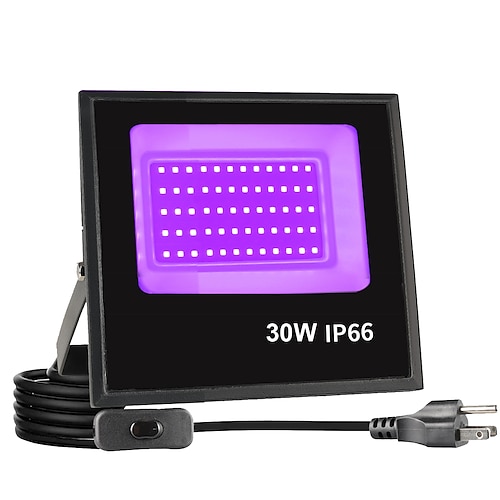  LED Mustat Valot 1-2 Pakkausta 30W 60W 120W UV Tulvalamppu 395nm-405nm IP66 Vesitiivis Tehokas Musta Valaisin Plugilla ja Kytkimellä (59 tuumaa) Juhliin Lavalle UV-Hartsin Kovettamiseen Maalaukseen
