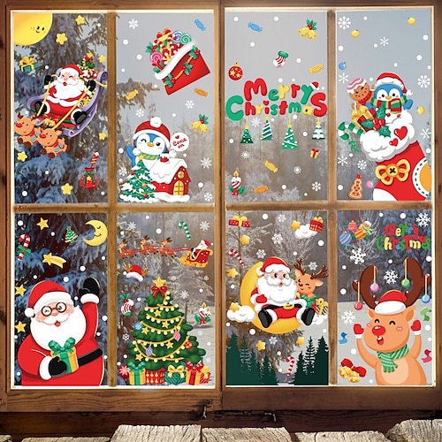 

2024 новое рождественское украшение стикер снежинка Санта-Клаус лось снеговик статический стикер Рождество счастливое окно стикер детский детский рождественский стикер новинка подарок