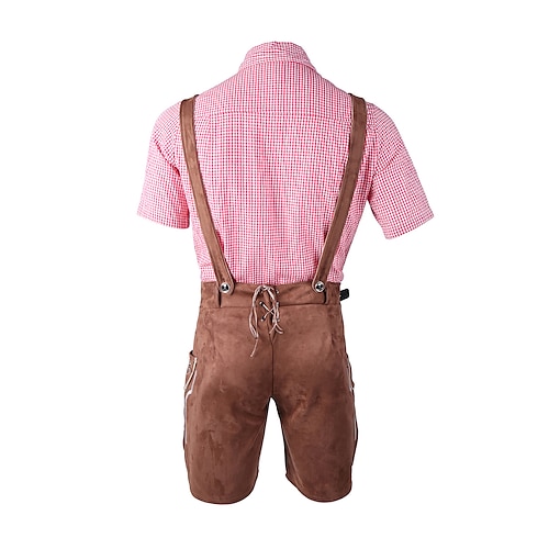  Μπύρα Oktoberfest Στολές Lederhosen Πουκάμισο βαυάρος βαυάρος Γερμανικά Λιβάδια Ανδρικά Πανί παραδοσιακού στυλ Μπλούζα Κοντά Παντελονάκια Καπέλο
