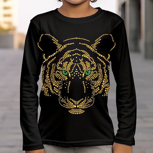 

Boys 3D Tiger T shirt Tee Long Sleeve 3D Print Fall Winter Sports Fashion Streetwear Polyester Kids 3-12 Years Crew Neck Outdoor Casual Daily Regular Fit