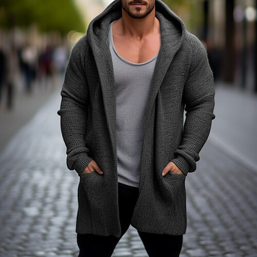 Long hooded discount cardigan sweater mens