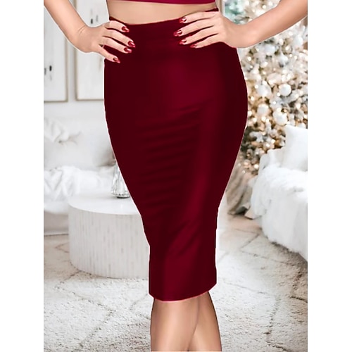 

Femme Jupe Moulante Midi faux cuir Noir Vin Vert Café Jupes Hiver Patchwork Mode Plein Air du quotidien S M L