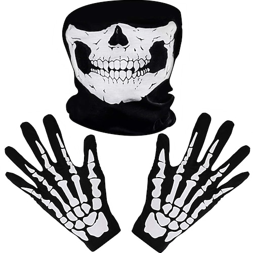 

Skeleton Gloves and Skull Face Mask Ghost Bones for Adult Halloween Party Easy Halloween Costumes