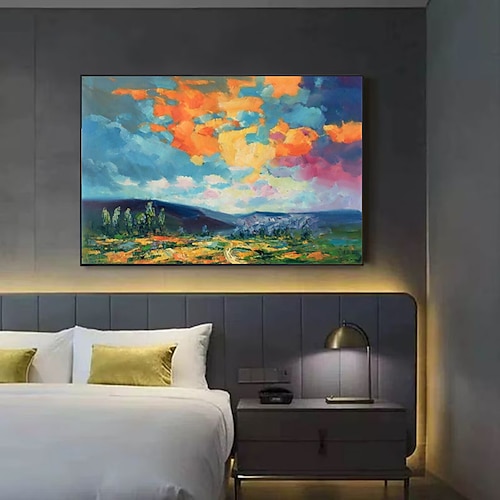 

Pintura al óleo hecha a mano lienzo arte de la pared decoración impresión del paisaje rural cielo colorido para la decoración del hogar pintura sin marco enrollada