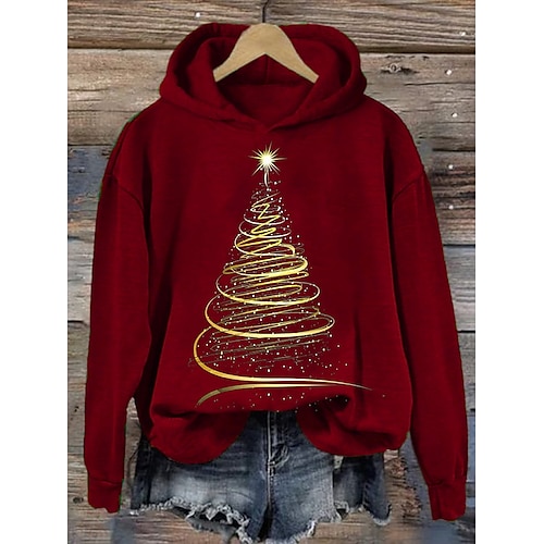 

Damen Hoodie Sweatshirt Kapuze Zur Seite fahren Weihnachts -Sweatshirt Sportbekleidung Festival Druck Bedruckt Schwarz Weiß Rosa Weihnachtsbaum Party Weihnachten Kapuzenpullover Langarm Oberteil