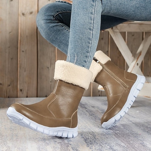 

Mulheres Tênis Botas Botas de Neve Tamanhos Grandes Tênis plataforma Ao ar livre Trabalho Diário Forrada com Fleece Botas da panturrilha Inverno Salto Robusto Ponta Redonda Vintage Moda Esportivo