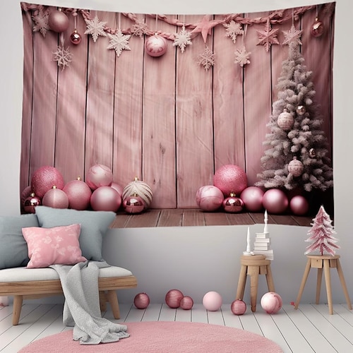 

Weihnachten rosa Holz hängende Wandteppich Wandkunst große Wandteppich Wanddekoration Foto Hintergrund Decke Vorhang Zuhause Schlafzimmer Wohnzimmer Dekoration