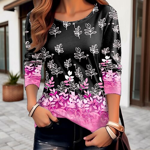 

Mulheres Camiseta Rosa Vermelho Azul Floral Imprimir Manga Longa Feriado Final de semana Básico Decote Redondo Normal Tema Flores Pintura Primavera Outono
