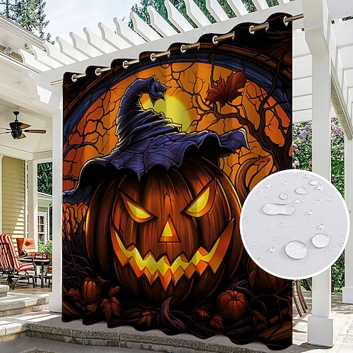 

Halloween Decor Waterproof Outdoor Curtain Privacy, Sliding Patio Curtain Drapes, Pergola Curtains Grommet For Gazebo, Balcony, Porch, Party