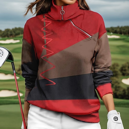 

Women's Golf Hoodie Golf Pullover Golf Sweatshirt Yellow Red Red Brown Long Sleeve Thermal Warm Golf Outerwear Top Ladies Golf Attire Clothes Outfits Wear Apparel