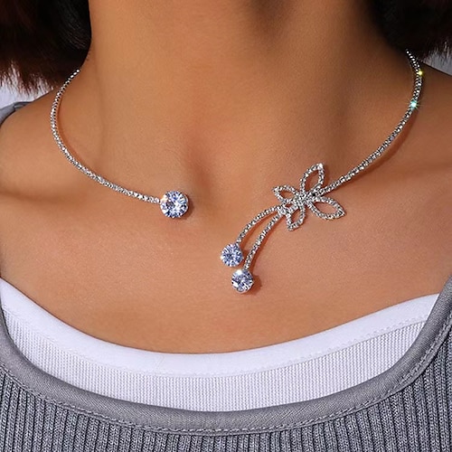 

Choker Necklace Rhinestones Women's Fashion Simple Elegant Classic Butterfly Circle Necklace For Wedding Anniversary Wedding Guest