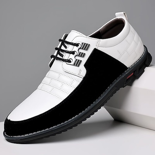 

Men's Oxfords Retro Walking Casual Daily Leather Comfortable Booties / Ankle Boots Loafer Black White Blue Spring Fall