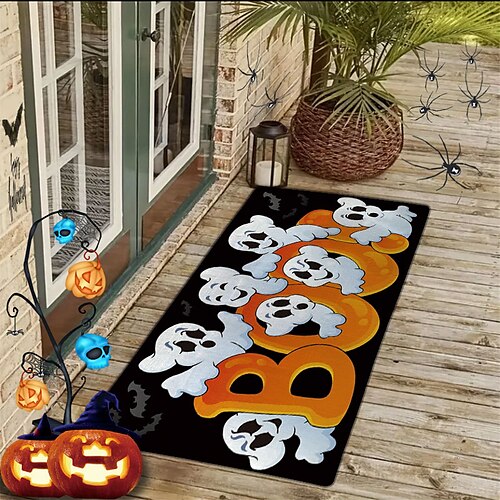 

Halloween Floor Mat Door Mat Hallway Carpets Area Rugs Washable for Bedroom Living Room Kitchen Bathroom Anti-Slip Floor Mats Pumpkin Ghost Death Graveyard Boo