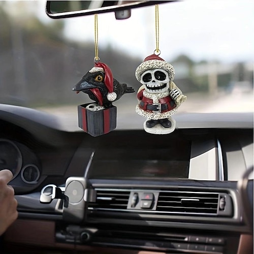 

Accesorios para espejo retrovisor de coche plano con colgante de calavera 2d de halloween, adornos de decoración para árbol de Navidad, decoración de espejo retrovisor interior, regalos