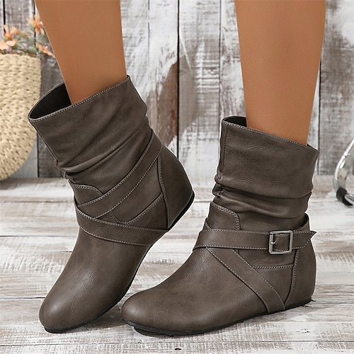 

Women's Boots Combat Boots Slouchy Boots Plus Size Outdoor Daily Booties Ankle Boots Winter Chunky Heel Round Toe Casual Minimalism PU Zipper Solid Color Gray