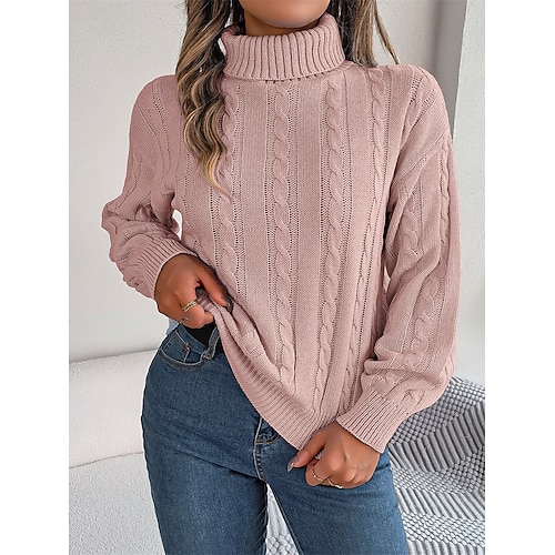 

Damen Pullover Strickwaren Gedrehtes Stricken überdimensional Feste Farbe Rollkragen Stilvoll Brautkleider schlicht Outdoor Täglich Herbst Winter Rosa Armeegrün Grau S