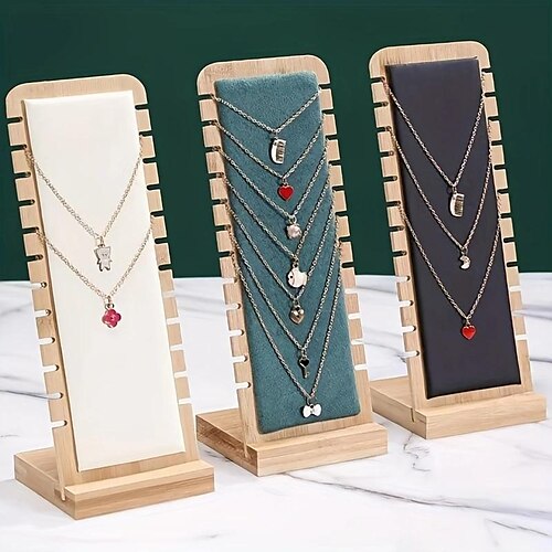 

présentoir à bijoux simple, support de collier 12 bits, support d'organisateur à longue chaîne, ornements d'organisateur suspendus de collier portable, présentoir de stockage de bureau en bois