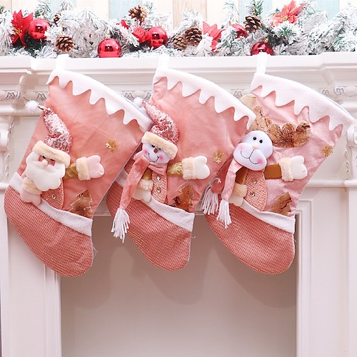 

meias de natal sacos de presente rosa para crianças presente de biscoitos decorações de natal saco de armazenamento de doces de natividade saco de meias de biscoitos presentes de natal pano de meia