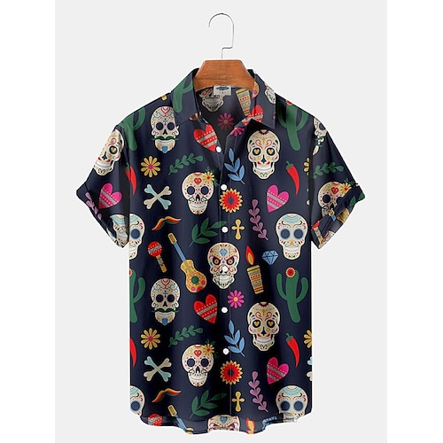 

Víspera de Todos los Santos Calavera Calabaza Camisas hawaianas Camisa hawaiana 3D Gráfico Camisas Para Hombre Adulto Impresión 3D Poliéster Casual Diario