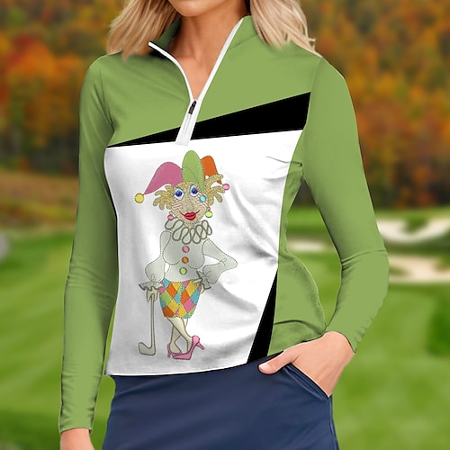 

Femme Sweat à capuche de golf Pull de golf Sweat Golf Chaud Evacuation de l'humidité Doux manche longue Vêtements de golf Top Standard Zippé Col Montant Géométrie Marrant Printemps Automne Tennis Le