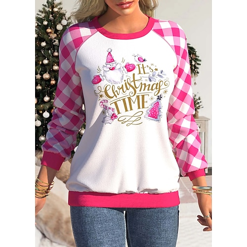 

Mujer Pull-over Sudadera navideña Ropa deportiva Festival Rosa Letra Papá Noel Navidad Casual Escote Redondo Manga Larga Top Microelástico Otoño invierno