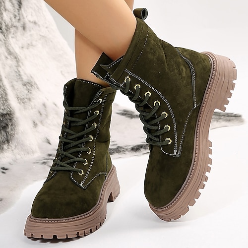 

Women's Boots Suede Shoes Combat Boots Plus Size Outdoor Work Daily Flat Heel Vintage Fashion Minimalism Suede Solid Color Brown Green