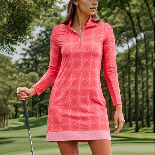 

Women's Tennis Dress Golf Dress Breathable Quick Dry Moisture Wicking Long Sleeve Tennis Outfit Tennis Clothing Zipper Side Pockets Printed Spring Autumn / Fall Tennis Golf Pickleball