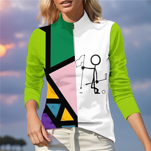 

Femme T-shirt POLO Chemise de golf Respirable Séchage rapide Evacuation de l'humidité manche longue Vêtements de golf Top Standard Zippé Col Montant Bloc de couleur Marrant Printemps Automne Tennis