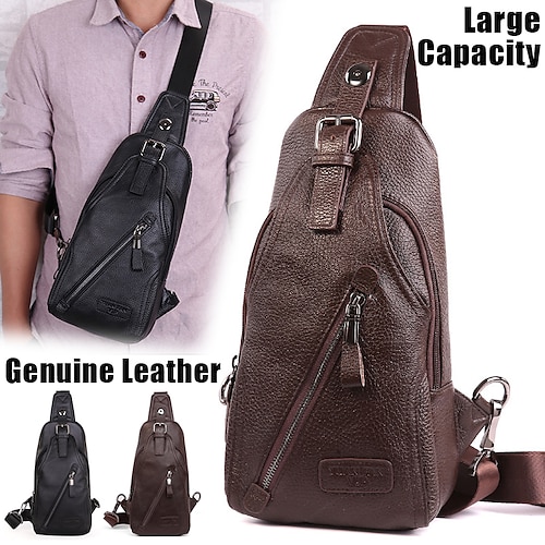 

Homme Sac bandoulière Sac d'épaule Pochette Ventrale Cuir Extérieur du quotidien Vacances Fermeture Grande Capacité Etanche Poids Léger Couleur unie Noir Marron