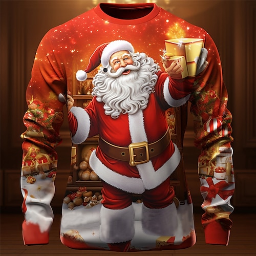 

свитер мужская графическая рубашка футболка Санта-Клаус модельер повседневная 3d печать спорт на открытом воздухе праздник становится красным длинный уродливый хлопок