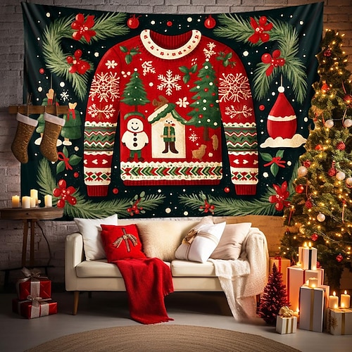 

Christmas Ugly Sweater Hanging Tapestry Wall Art Xmas Large Tapestry Mural Decor Photograph Backdrop Blanket Curtain Home Bedroom Living Room Decoration