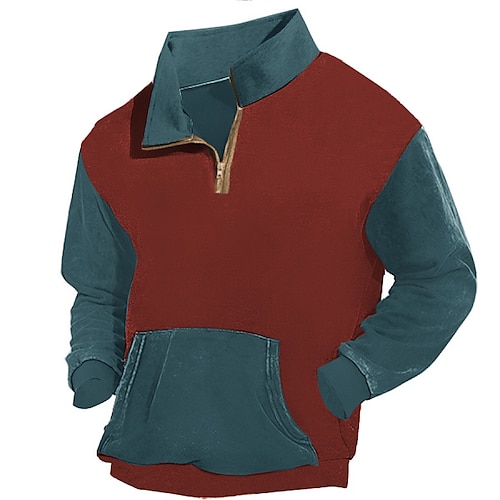 

Herren Sweatshirt Pullover Reißverschluss-Sweatshirt Rote Braun Kaffee Troyer Halber Reißverschluss Farbblock Patchwork Sport Natur Täglich Festtage Strassenmode Basic Brautkleider schlicht