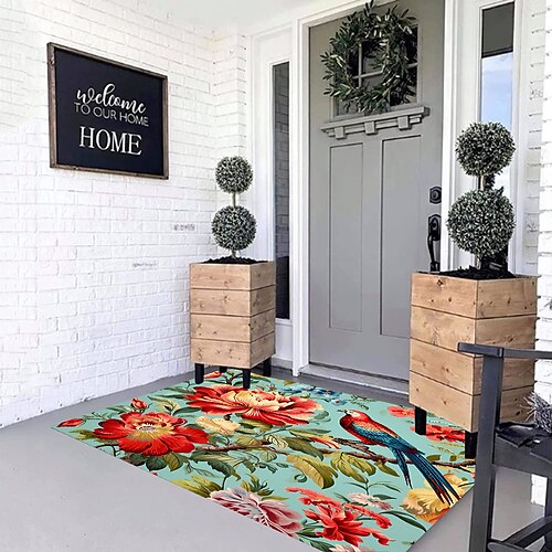 

Alfombra antideslizante para puerta de pájaros y flores, alfombra para área interior y exterior, decoración para dormitorio, baño, alfombra de entrada