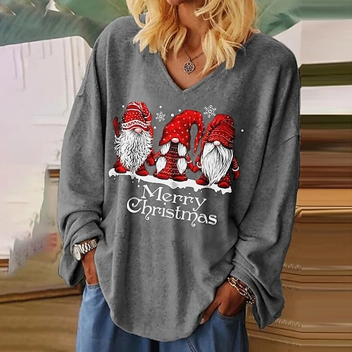 

Mujer Camiseta Camisa de Navidad Negro Rojo Verde Trébol Ayudante de Santa Estampado Manga Larga Navidad Fin de semana Festival / Vacaciones Escote en Pico Ajuste regular Pintura Primavera Otoño