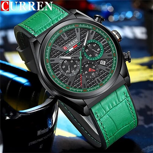 

Reloj de pulsera curren para hombre, cronógrafo, calendario, deporte, reloj militar para hombre, marca superior de lujo, reloj masculino de cuero genuino verde 8392