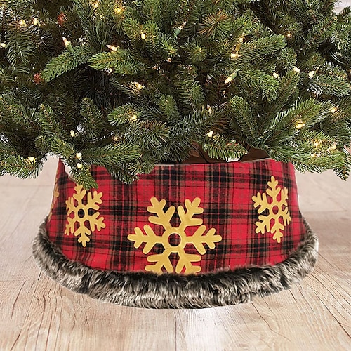 

Christmas Tree Skirt Christmas Tree Bottom Decoration Tree Skirt Plaid Gold Snowflake Tree Skirt Apron