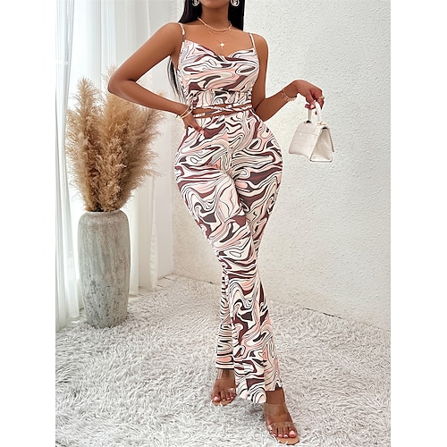

Women's Jumpsuit Backless Print Print V Neck Streetwear Street Daily Regular Fit Sleeveless Brown S M L Fall