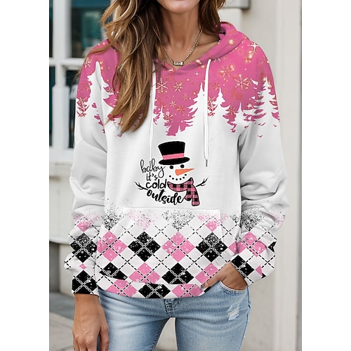 

Femme Sweat à capuche Sweat Sweat-shirt de Noël Vêtement de sport Festival Noël Cordon Poche avant Rose Claire Bleu Violet Plaid Bonhomme de neige Noël Casual Sweat à capuche manche longue haut