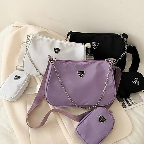 

Damen Umhängetasche Schultertasche Hobo Tasche Nylon Outdoor Täglich Festtage Reißverschluss Hohe Kapazität Wasserdicht Leichtgewichtig Feste Farbe Schwarz Weiß Purpur