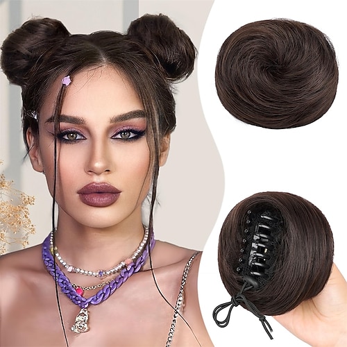 

2 peças de mini clipe de garra em coque de cabelo, pãezinhos espaciais, garra em orelhas de gato bagunçadas, extensões de coque de cabelo, donut sintético updo, extensões de cabelo, acessório de