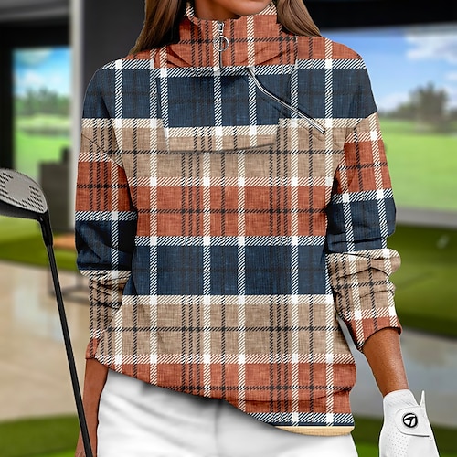 

Mujer Sudadera con capucha de golf Jersey de golf Sudadera Golf Mantiene abrigado Transpirable Dispersor de humedad Manga Larga Ropa de golf Camiseta Ajuste regular 1/4 cremallera Cuello alto Plaid