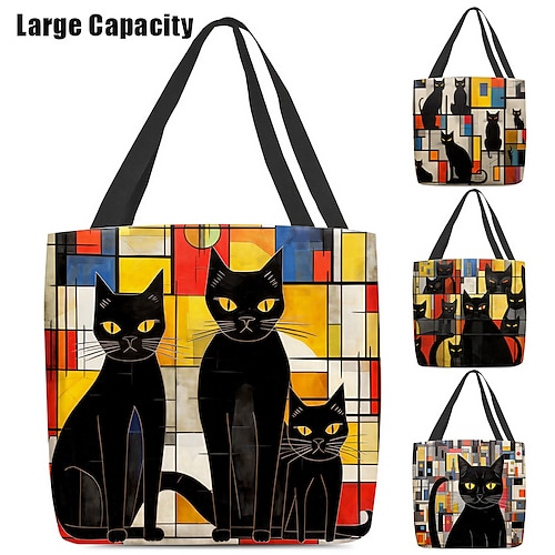 

Femme Fourre-tout Sac d'épaule Sac fourre-tout en toile Polyester Achats Vacances Imprimé Grande Capacité Pliable Poids Léger Chat 3D Arc-en-ciel