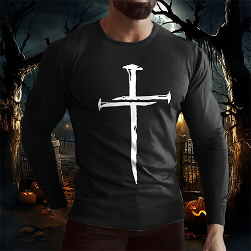 

Estampados Cruz Moda Design Clásico Hombre Camiseta Camisetas gráficas Estilo casual Estilo clásico Exterior Calle Diario Camiseta Negro Blanco Azul Oscuro Manga Larga Cuello Barco Camisa Primavera